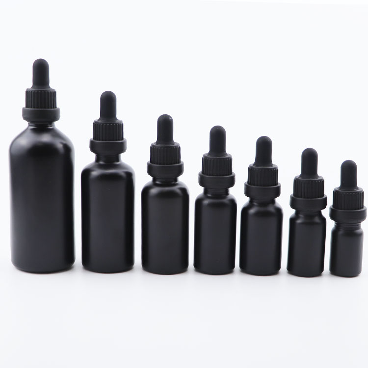 wholesale 5ml 15ml 20ml 30ml 50ml Glass Dropper Frosted Amber black Essential Oil Bottle with Child Resistant Cap