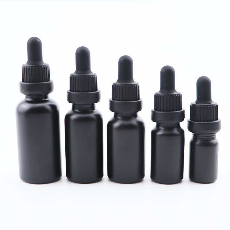 wholesale 5ml 15ml 20ml 30ml 50ml Glass Dropper Frosted Amber black Essential Oil Bottle with Child Resistant Cap