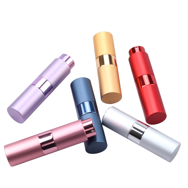wholesale 5ml/ 8ml/10ml/15ml/20ml colorful twist aluminum perfume atomizer bottle refillable