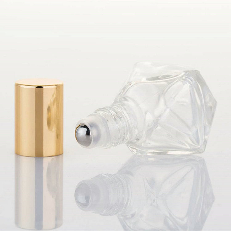 wholesale 5ml unique shape roll on glass bottle with roller ball and gold screw cap