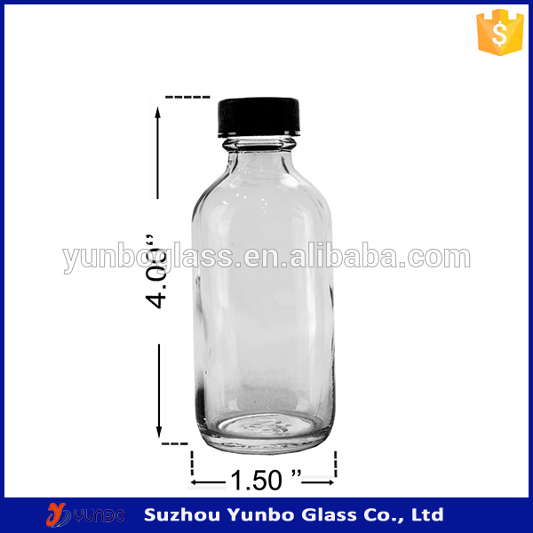 wholesale 60ml 2oz clear empty round boston glass bottle /boston round glass bottle with screw cap