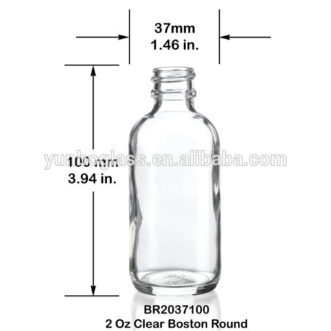 wholesale 60ml 2oz clear empty round boston glass bottle /boston round glass bottle with screw cap