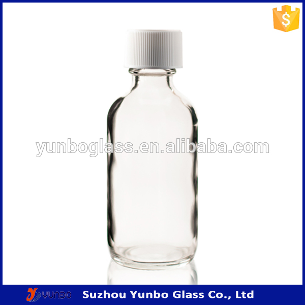 wholesale 60ml 2oz clear empty round boston glass bottle /boston round glass bottle with screw cap