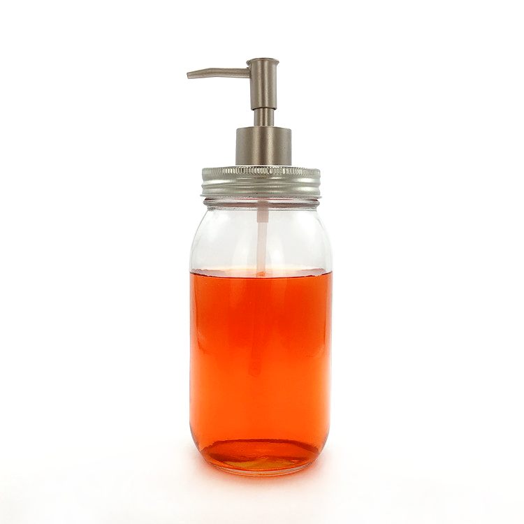 wholesale 700ml clear round glass storage jar with pump lid for shampoo