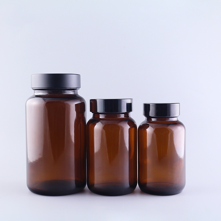 wholesale 75ml 100ml 120ml 150ml 200ml amber round glass pill  packaging bottles