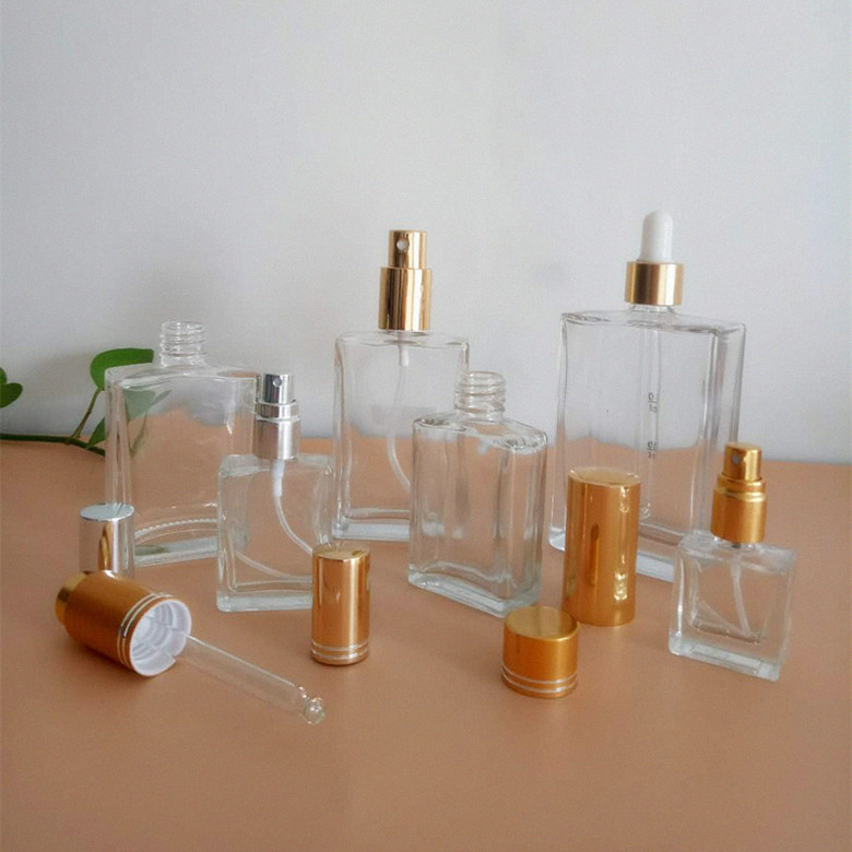 wholesale 8ml 15ml 30ml 50ml 70ml 100ml clear flat square glass perfume bottle with sprayer or dropper