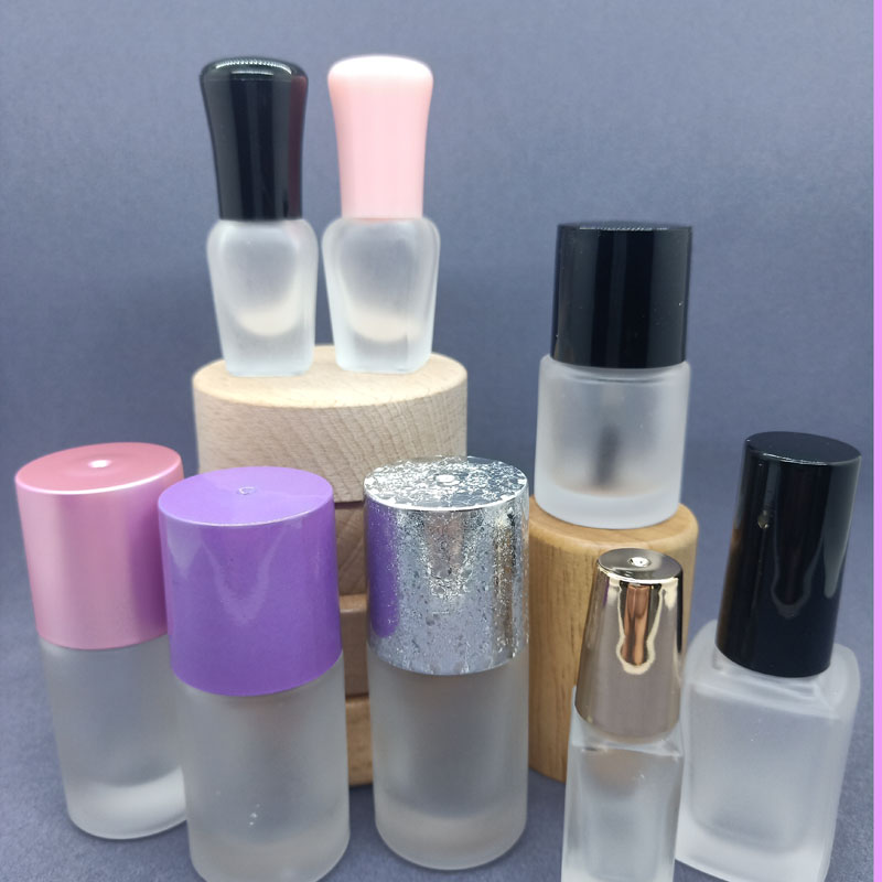 wholesale 8ml small frosted surface glass bottles for nail polish with cap and brush in china