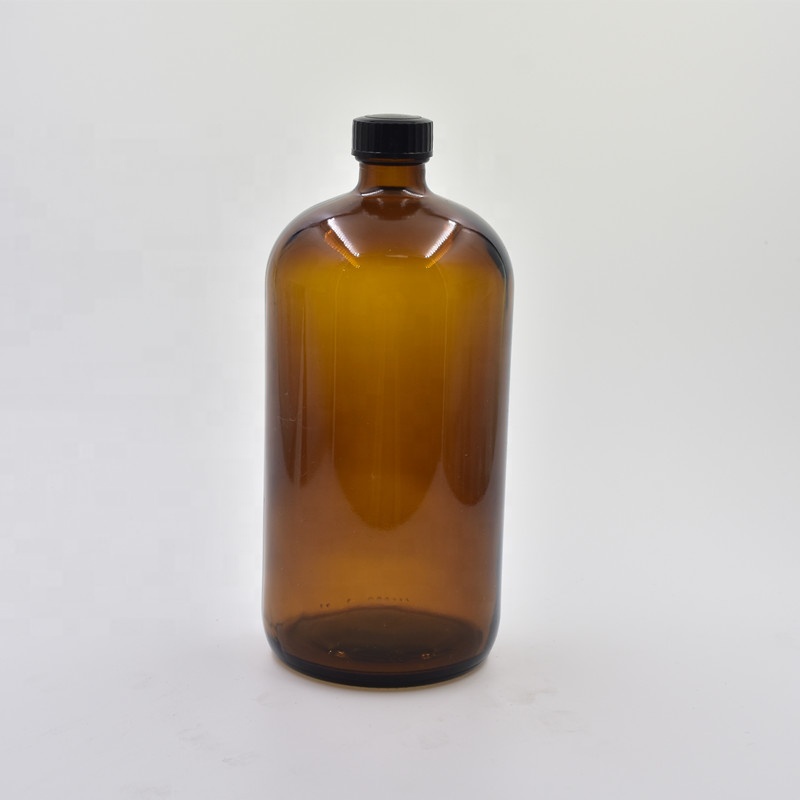 wholesale 8oz 16oz 125ml 250ml 500ml 1000ml amber boston round glass bottle with sprayer pump For Essential Oils Soap Dispense