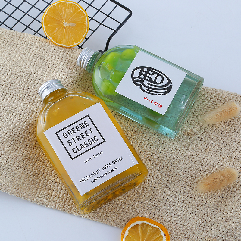 wholesale Beverage Packaging Bottle Flat Glass Bottle 350Ml Juice Glass Bottle 300 Ml