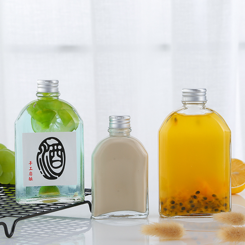 wholesale Beverage Packaging Bottle Flat Glass Bottle 350Ml Juice Glass Bottle 300 Ml