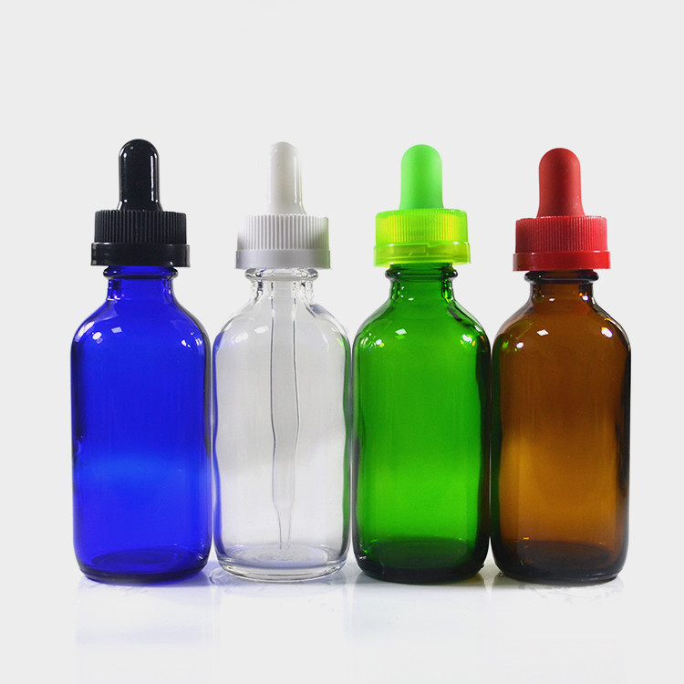 wholesale Boston round bottle 60ml essential oil amber glass dropper bottle with screw cap and rubber stopper