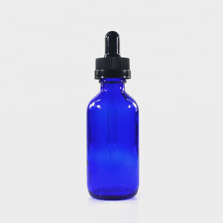 wholesale Boston round bottle 60ml essential oil amber glass dropper bottle with screw cap and rubber stopper
