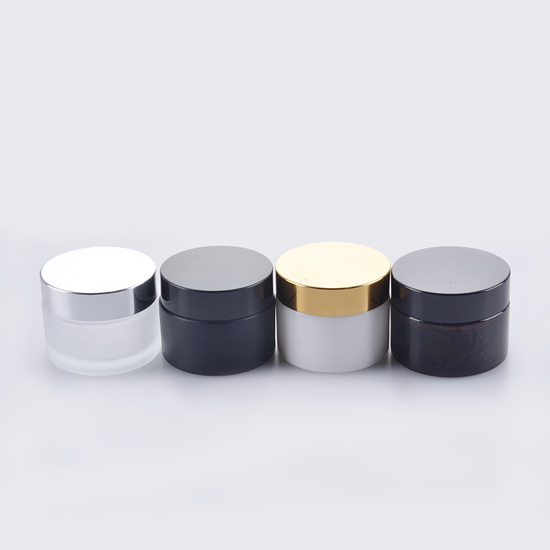 wholesale Cosmetic Packaging 50G frosted glass cream jar with black lid cream jar