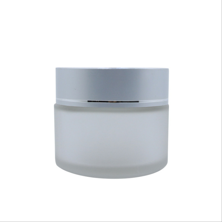 wholesale Cosmetic Packaging 50G frosted glass cream jar with black lid cream jar