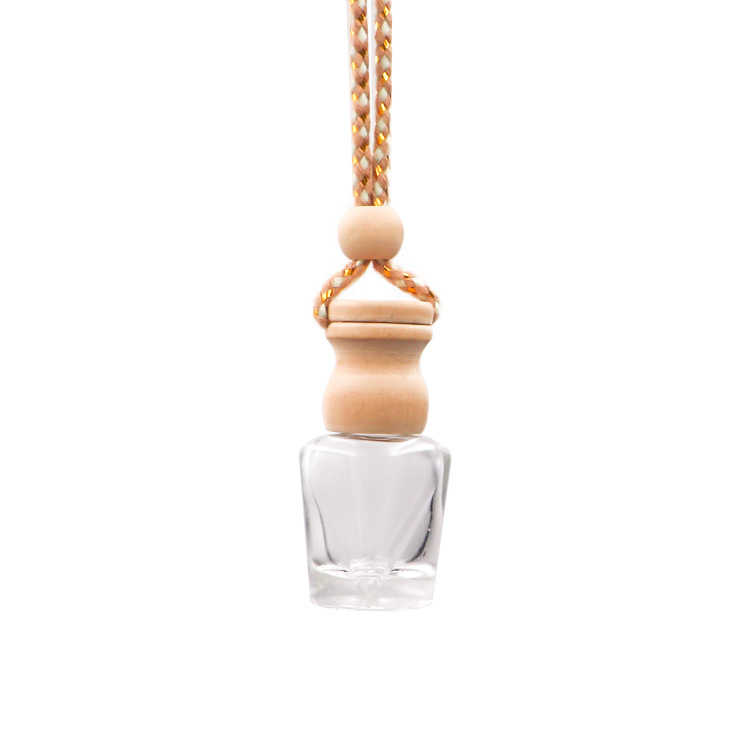 wholesale Essential Oil Diffuser Hanging Car Perfume Bottle 10ml Car Air Freshener Glass Bottle With Wooden Lid