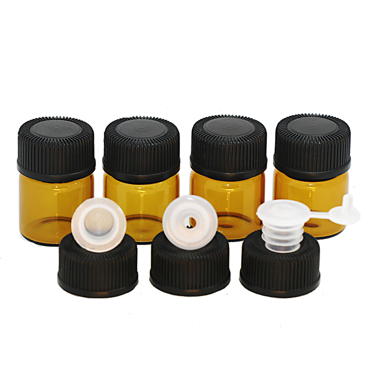 wholesale Essential Oil Glass Bottle 1ml 2ml 3ml 5ml Mini Sample Amber Glass Vial With Inner Plug And Screw Cap