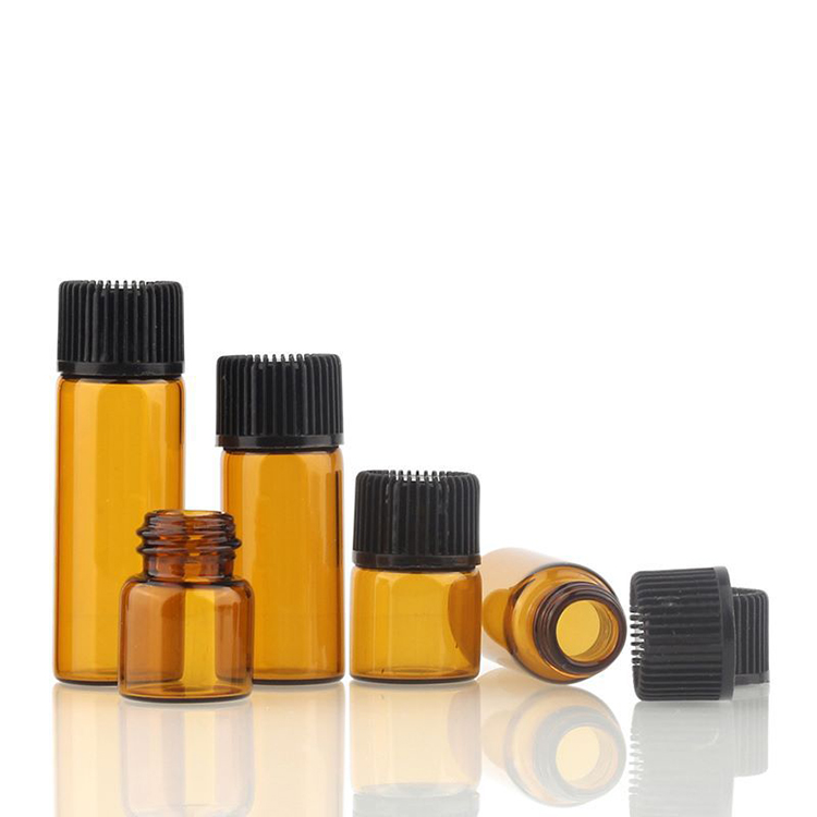 wholesale Essential Oil Glass Bottle 1ml 2ml 3ml 5ml Mini Sample Amber Glass Vial With Inner Plug And Screw Cap