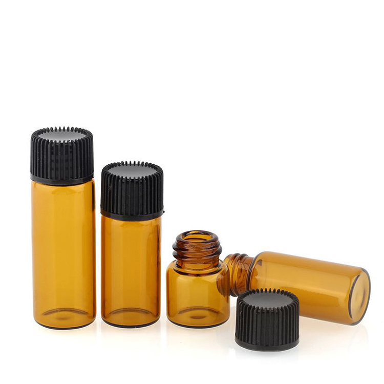 wholesale Essential Oil Glass Bottle 1ml 2ml 3ml 5ml Mini Sample Amber Glass Vial With Inner Plug And Screw Cap