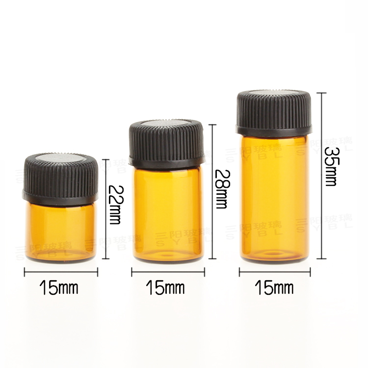 wholesale Essential Oil Glass Bottle 1ml 2ml 3ml 5ml Mini Sample Amber Glass Vial With Inner Plug And Screw Cap