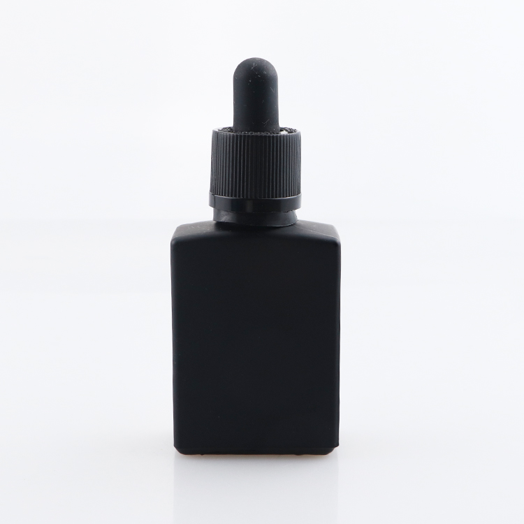 wholesale Essential oil e liquid 30ml matte frosted black rectangle square glass dropper bottle tincture oil bottle