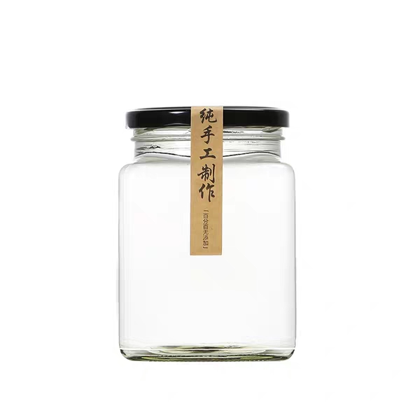 wholesale Food storage Clear Square 250ml 350ml Glass storage Jar with Metal Lid