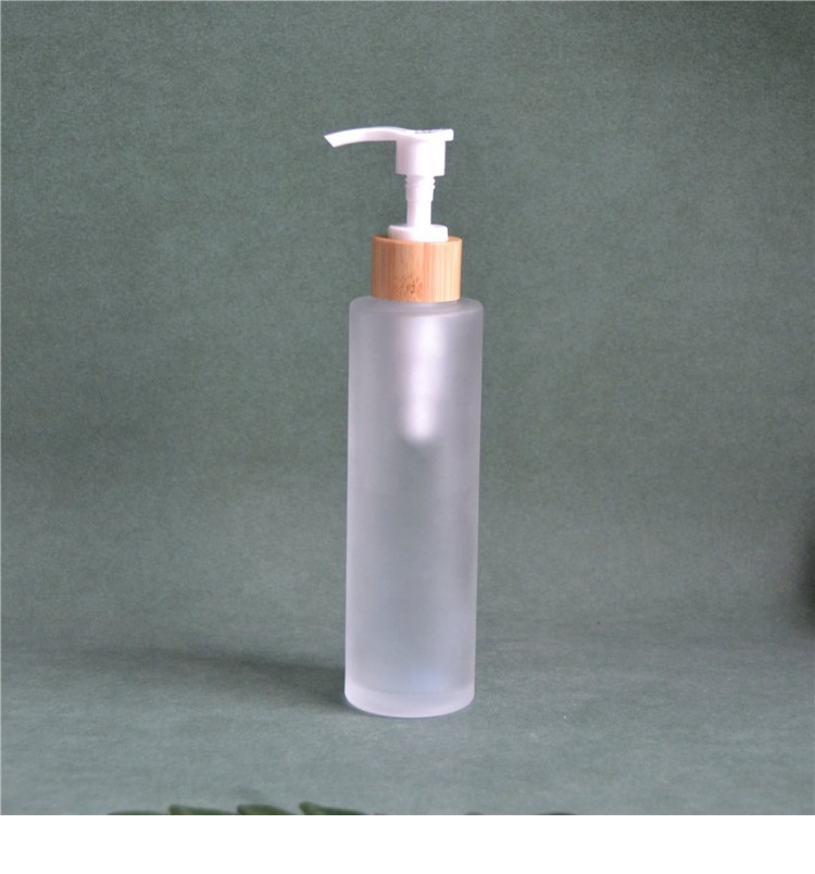 wholesale Frost 150ml 100ml glass bottle with bamboo wooden lotion spray bottle custom logo Cosmetic packaging