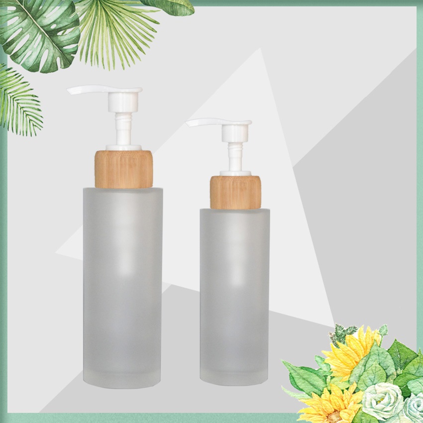 wholesale Frost 150ml 100ml glass bottle with bamboo wooden lotion spray bottle custom logo Cosmetic packaging