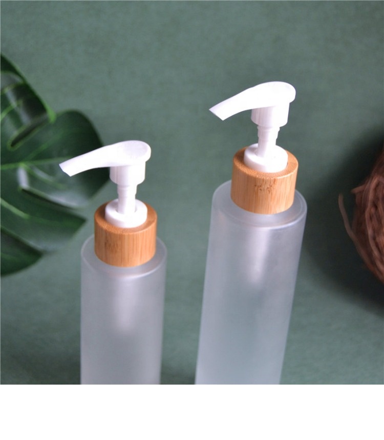 wholesale Frost 150ml 100ml glass bottle with bamboo wooden lotion spray bottle custom logo Cosmetic packaging