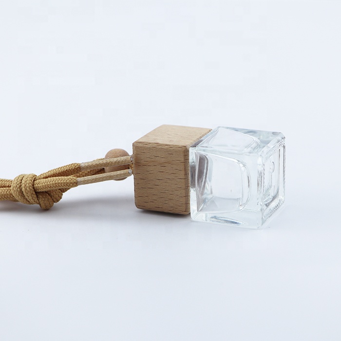 wholesale Glass Car Perfume Bottles with wooden cap 7ml 8ml 9ml 10ml square Shape Car Diffuser Bottle Perfume Empty Hanging