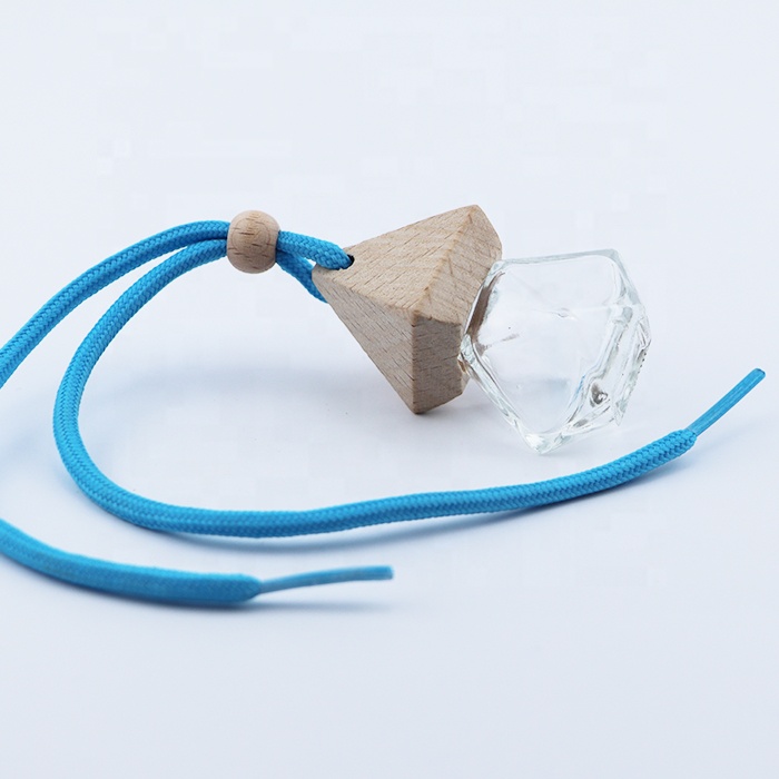 wholesale Glass Car Perfume Bottles with wooden cap 7ml 8ml 9ml 10ml square Shape Car Diffuser Bottle Perfume Empty Hanging