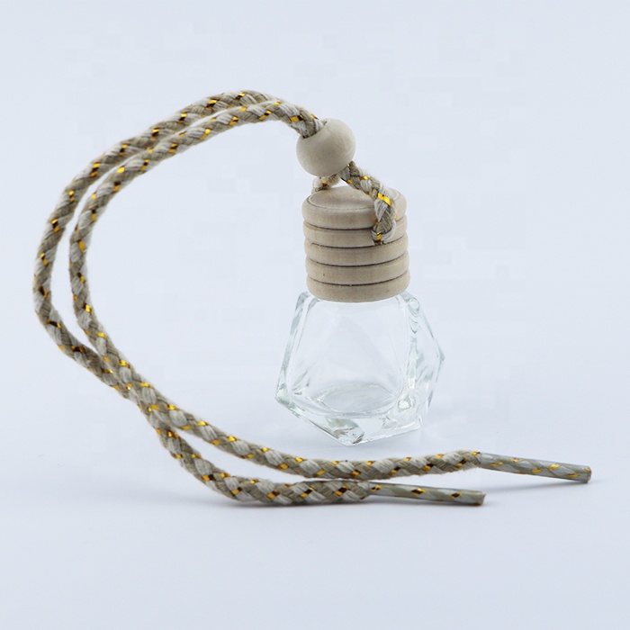 wholesale Glass Car Perfume Bottles with wooden cap 7ml 8ml 9ml 10ml square Shape Car Diffuser Bottle Perfume Empty Hanging