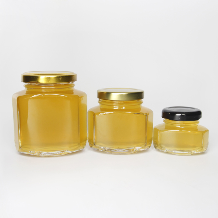 wholesale Hexagonal Glass Wide Mouth Glass Mason Jar 250ml With Black /Golden /Silver Screw Lid For Jam Sauce