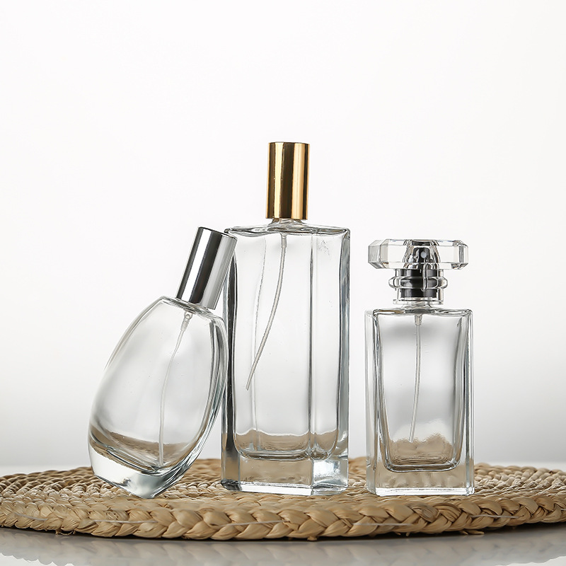 wholesale High grade square flat perfume 30ml 50ml glass bottle with spray pump