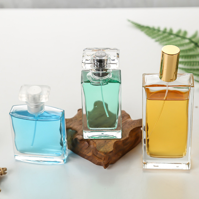 wholesale High grade square flat perfume 30ml 50ml glass bottle with spray pump