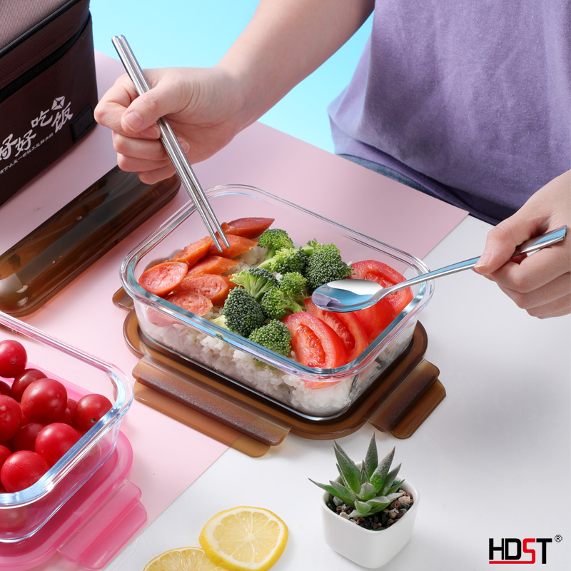 wholesale Kitchen glass container with customized bag cutlery promotional gifts glass food containers