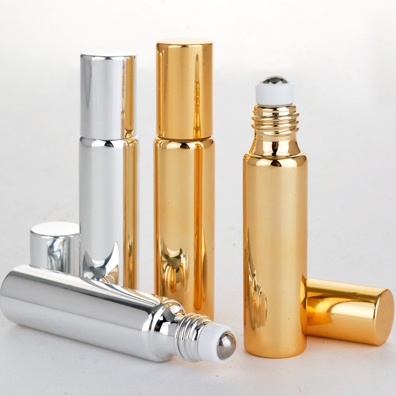 wholesale Refillable UV Plating Roll On gold black Glass Roller Bottle For Perfume essential oil