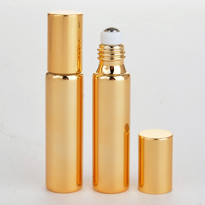 wholesale Refillable UV Plating Roll On gold black Glass Roller Bottle For Perfume essential oil