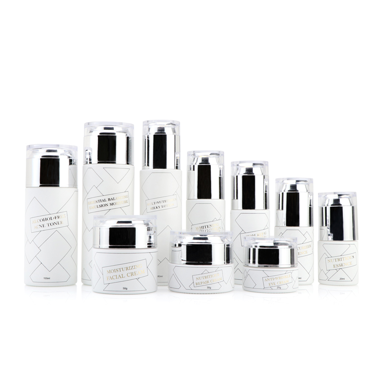 wholesale Screen printing white cosmetic glass bottle sets glass jar for skincare face cream lotion bottle