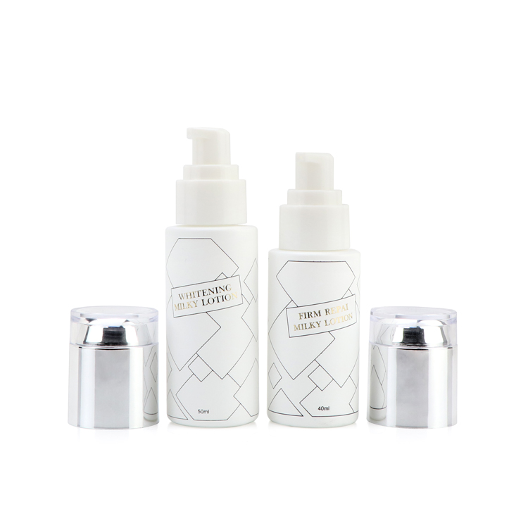 wholesale Screen printing white cosmetic glass bottle sets glass jar for skincare face cream lotion bottle