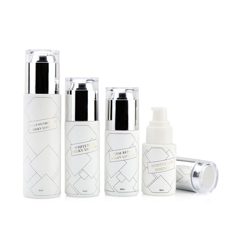 wholesale Screen printing white cosmetic glass bottle sets glass jar for skincare face cream lotion bottle