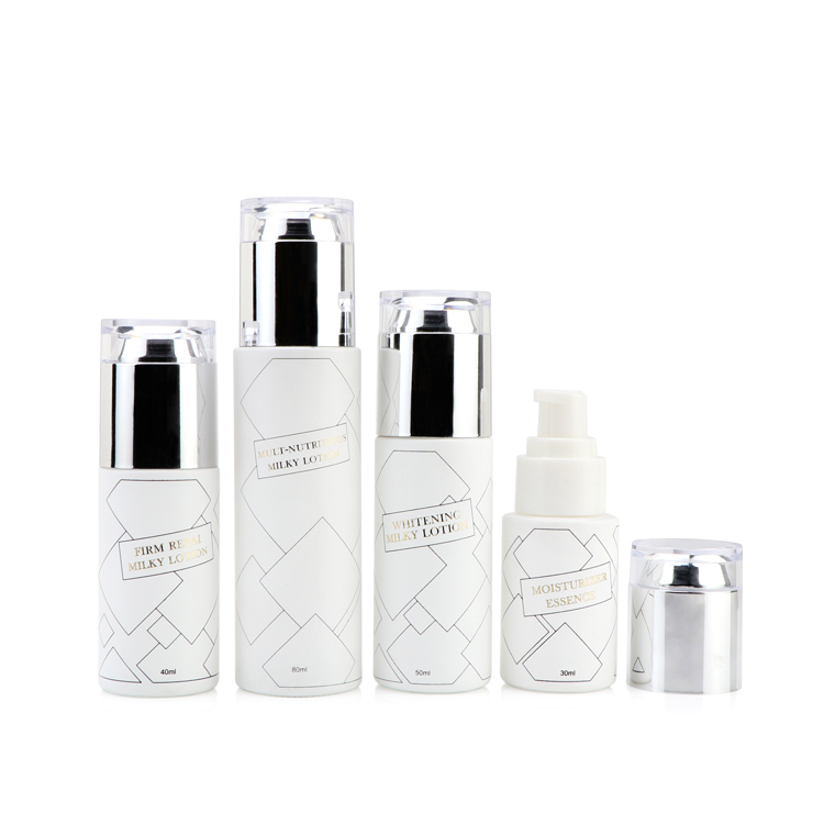 wholesale Screen printing white cosmetic glass bottle sets glass jar for skincare face cream lotion bottle