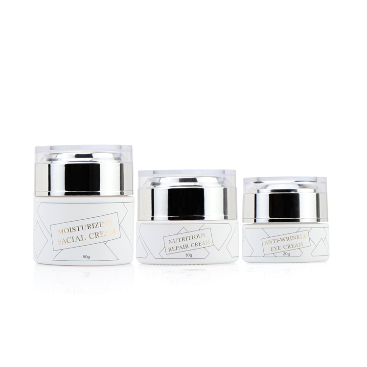 wholesale Screen printing white cosmetic glass bottle sets glass jar for skincare face cream lotion bottle