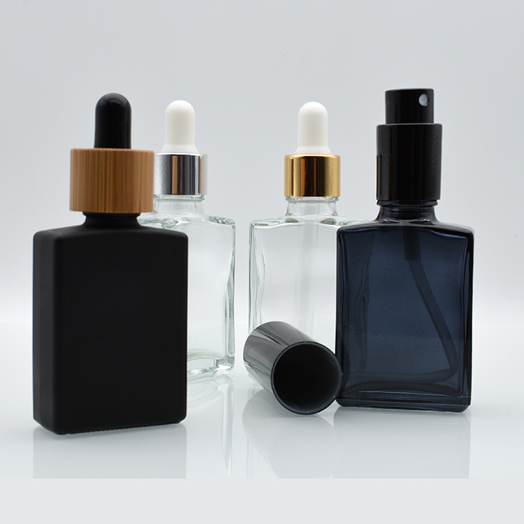 wholesale USA market empty 30ml matte black square rectangle clear rectangular glass dropper bottles for e liquid essential oil
