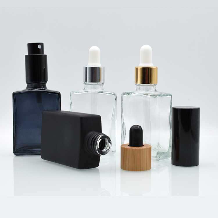 wholesale USA market empty 30ml matte black square rectangle clear rectangular glass dropper bottles for e liquid essential oil