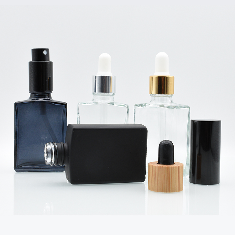 wholesale USA market empty 30ml matte black square rectangle clear rectangular glass dropper bottles for e liquid essential oil