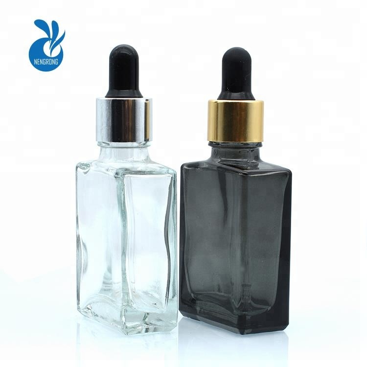 wholesale USA market empty 30ml matte black square rectangle clear rectangular glass dropper bottles for e liquid essential oil