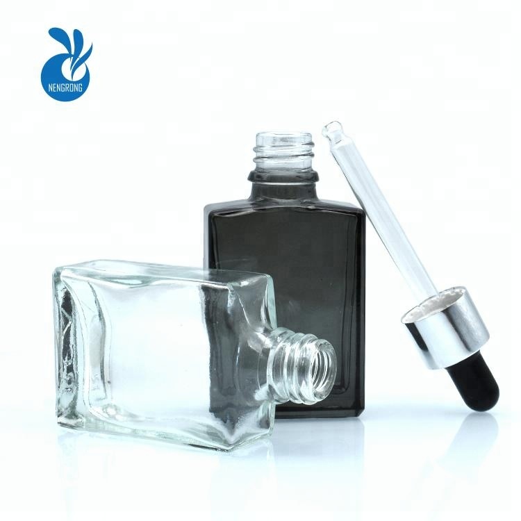 wholesale USA market empty 30ml matte black square rectangle clear rectangular glass dropper bottles for e liquid essential oil