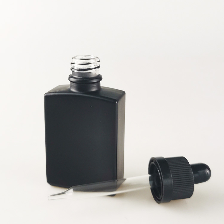 wholesale USA market empty 30ml matte black square rectangle rectangular glass dropper bottles for e liquid essential oil