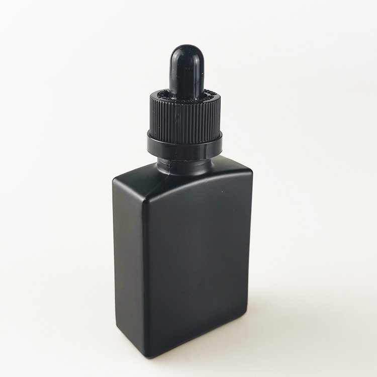 wholesale USA market empty 30ml matte black square rectangle rectangular glass dropper bottles for e liquid essential oil