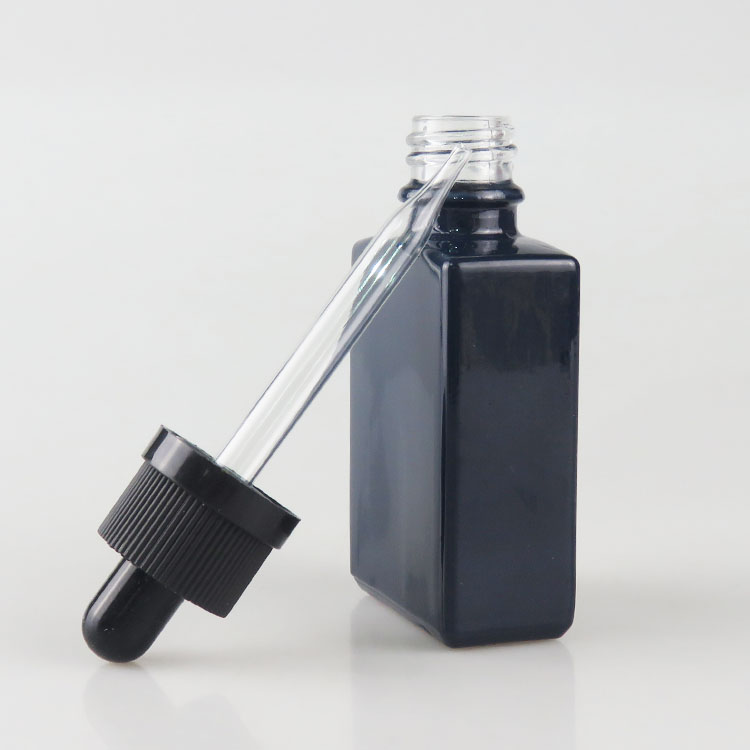 wholesale USA market empty 30ml matte black square rectangle rectangular glass dropper bottles for e liquid essential oil